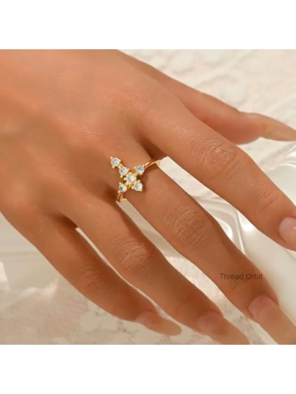 18K Gold Plated Cubic Zirconia Cross Flower Moon Star Open Stackable Ring